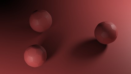 Three red football balls in a red background - 3D rendering illustration