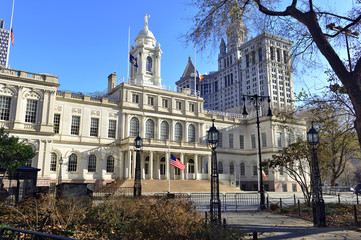 City Hall Building in City hall Park, in lower Manhattan, New York