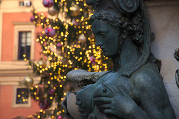 detail of the neptune fountain in Bologna