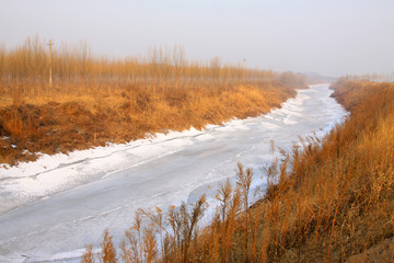 ice river and dry grass