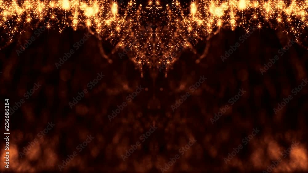 Poster luminous particles like christmas lights hanging in the air, flying and forming abstract shapes and 