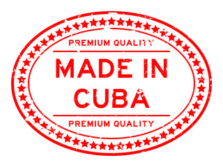 Grunge red premium quality made in Cuba oval rubber seal stamp on white background
