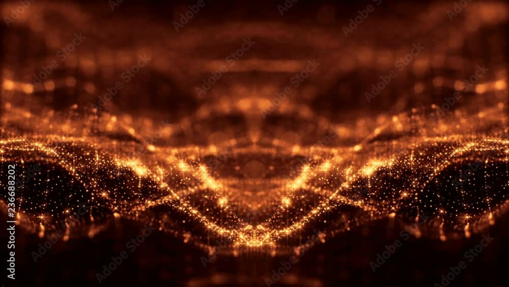Poster luminous particles like christmas lights hanging in the air, flying and forming abstract shapes and 