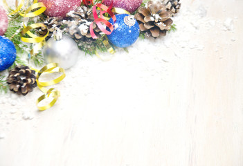 Fototapeta na wymiar Christmas balls branches on white background 