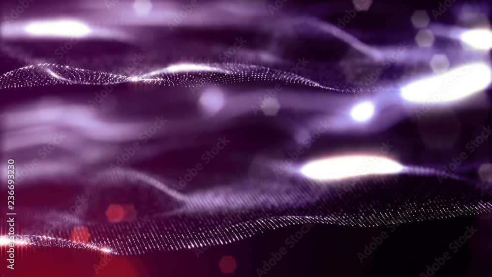 Poster luminous particles like christmas lights hanging in the air, flying and forming abstract shapes and 