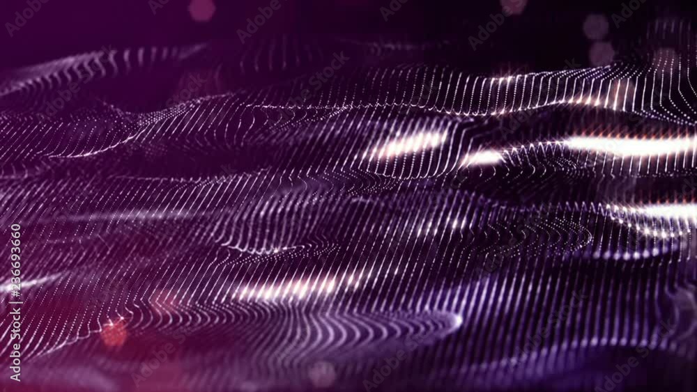 Poster luminous particles like christmas lights hanging in the air, flying and forming abstract shapes and 