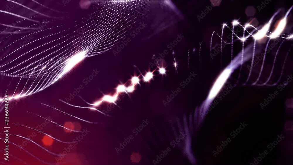 Poster luminous particles like christmas lights hanging in the air, flying and forming abstract shapes and 