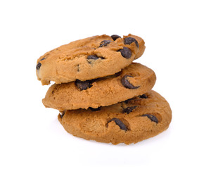 Chocolate chip cookie on white background