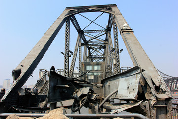 Fototapeta na wymiar yalu river broken bridge site, china