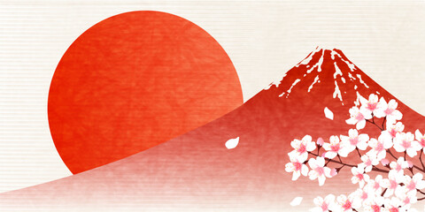 富士山　和紙　年賀状　背景 