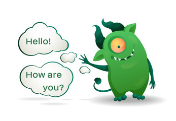 Cute cartoon monster assistant. Online assistance and counseling.