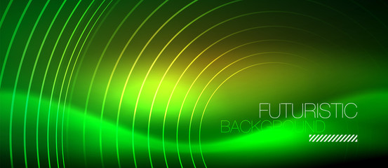 Neon glowing techno lines, hi-tech futuristic abstract background template with square shapes