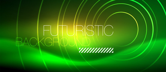 Neon glowing techno lines, hi-tech futuristic abstract background template with square shapes