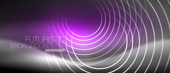 Neon circles abstract background, shiny lines