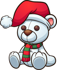 Polar Christmas bear sitting down. Vector clip art illustration with simple gradients. All in a single layer.