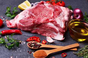 Pork meat with spices and vegetables