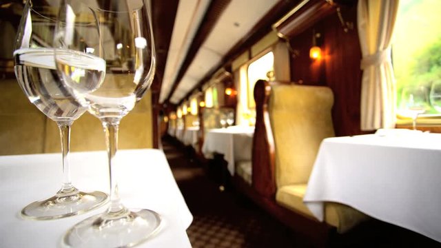 PeruRail Machu Picchu Inca trail Locomotive dining car a luxury train travelling on the Hiram Bingham rail line South America
