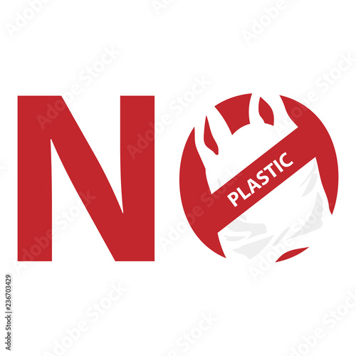 No Plastic Bag Concept Save World Protect Animals Flat Design - 
