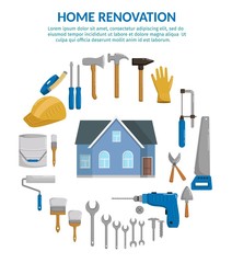 Home renovation of building tools repair vector cartoon illustration
