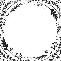 Laurel Background Frame, Hand Drawn Leaves Frame. Background Circle Frame