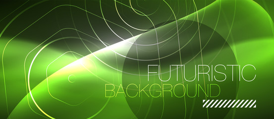 Black and glowing color lines neon design, magin techno template background