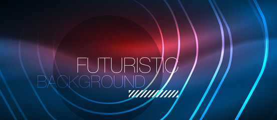 Neon glowing lines, magic energy space blue light concept, abstract background wallpaper design