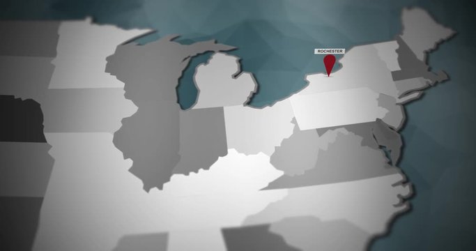 Modern United States motion graphics map - Rochester Pin Location Animation