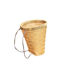 Woven bamboo basket bag with rope isolated on white background and clipping path, tribal handmade