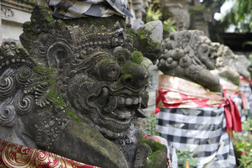 Indonesia god statue in front of bali temple.Traditional indonesian hindu symbol in ubud,Bali,Indonesia