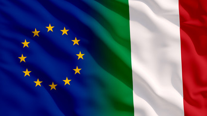 Waving EU and Italy Flags