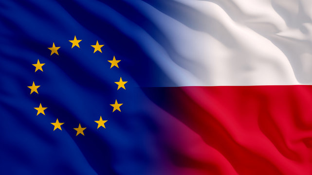 Waving EU and Poland Flags