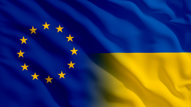Waving EU and Ukraine Flags