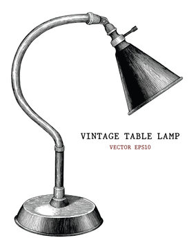 Vintage Table Lamp Hand Draw Vintage Engraving Antique Style Isolated On White Background