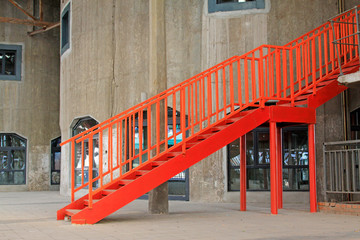 Red metal stairs