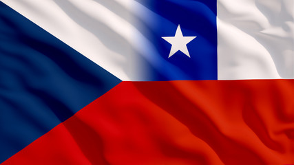 Fototapeta premium Waving Czech Republic and Chile Flags