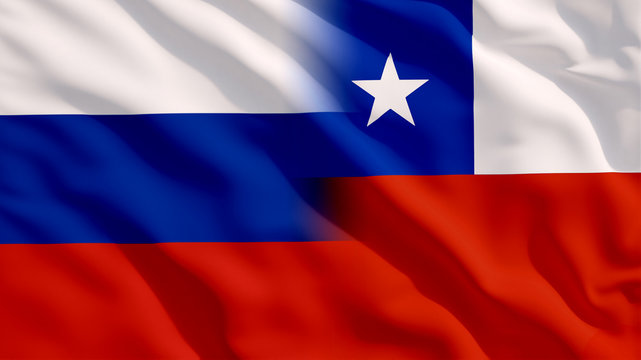 Waving Russia and Chile Flags