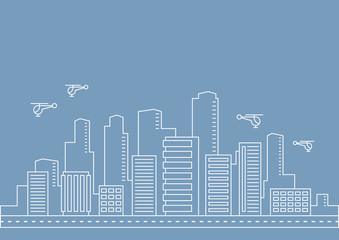 White line city vector illustration on blue background