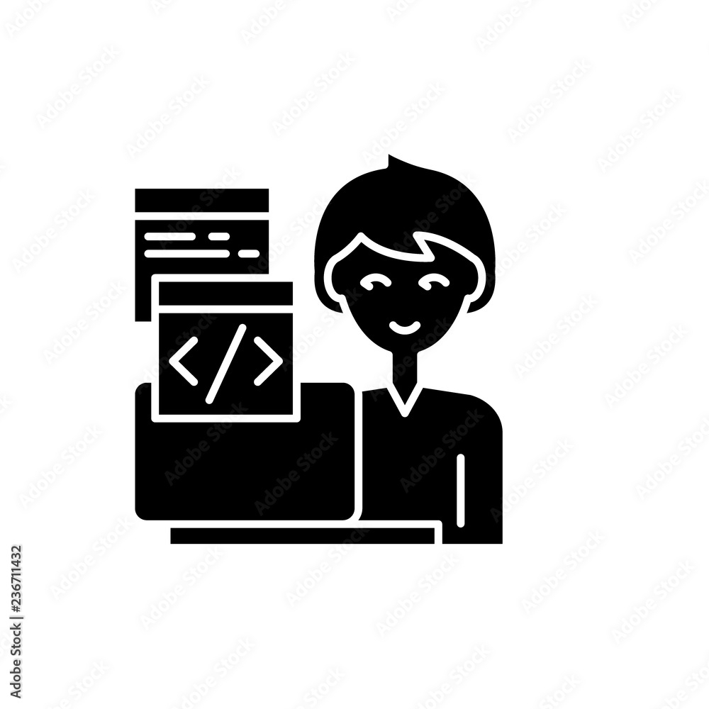 Aufkleber programming black icon, concept vector sign on isolated background. programming illustration, symbol