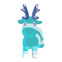 Vector cute blue cartoon reindeer toy. Funny character for merry christmas and new year holiday illustrations.