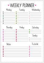 Weekly planner for  for diary, notebook. Printable A4 planner vector illustration