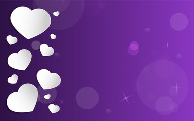 White hearts on purple background. Paper cut. Vector Illustration, concept of love, St. Valentine’s Day.