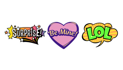 Set of bright vector speech bubbles. Colorful emotional icons isolated on white background. Comic and cartoon style.