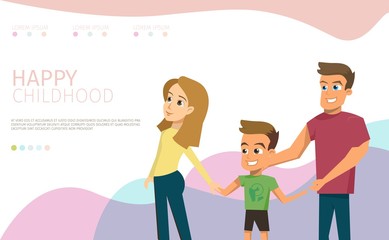 Happy Childhood in Full Family Vector Web Banner