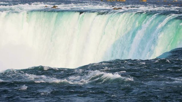 Niagara Falls fast flowing waterfall producing clean fresh water a natural renewable Hydropower energy source slow motion 
