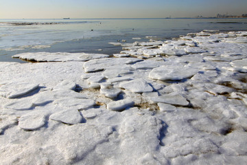 ice and snow natural landscape by the sea