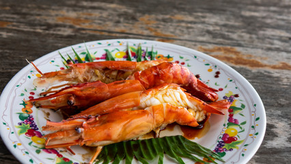 Grilling shrimp seafood background