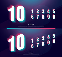 Glitched numbers alphabet font design. Number headline, typeface, logo, fonts letters and numbers. typography technology design concept