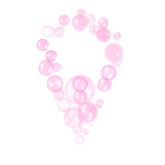 Illustration of map pointer made of bright monochrome pink soap bubbles