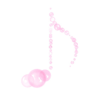 Creative background with monochrome pink music note of bright bubbles