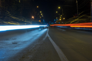 Light trails in the city at night. Long exposure.